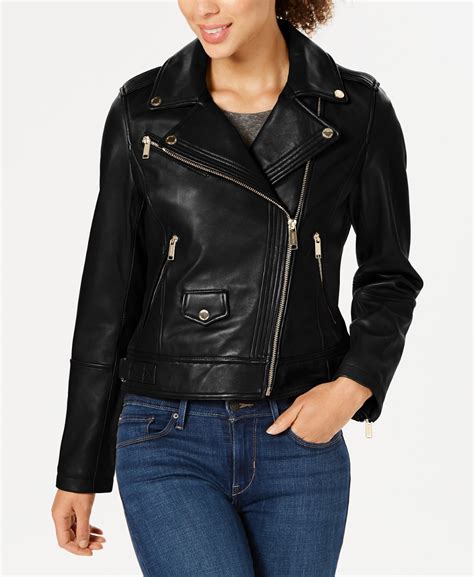 michael kors faux leather trim moto jacket|Michael Kors faux leather jacket.